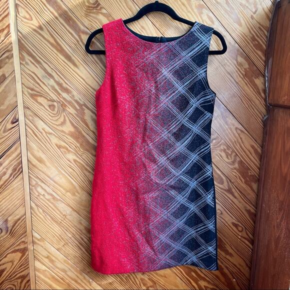 DESIGUAL Red Wool Blend Ombre Plaid Shift Dress - Picture 7 of 7